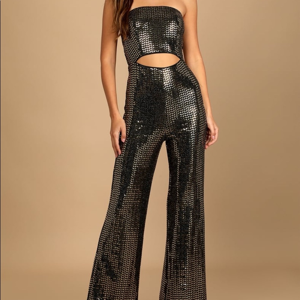 Gold Cutout Strapless Jumpsuit